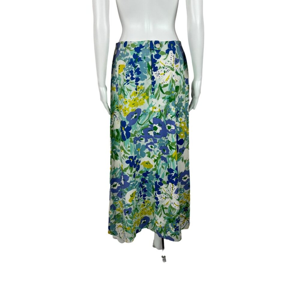 Vintage 70s Midi Skirt Women's Small Large Floral Print Blue Green Susan Bee - Picture 8 of 10